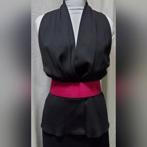 ANNE KLEIN BLACK JERSEY KNIT DRAPED WRAP FRONT TOP